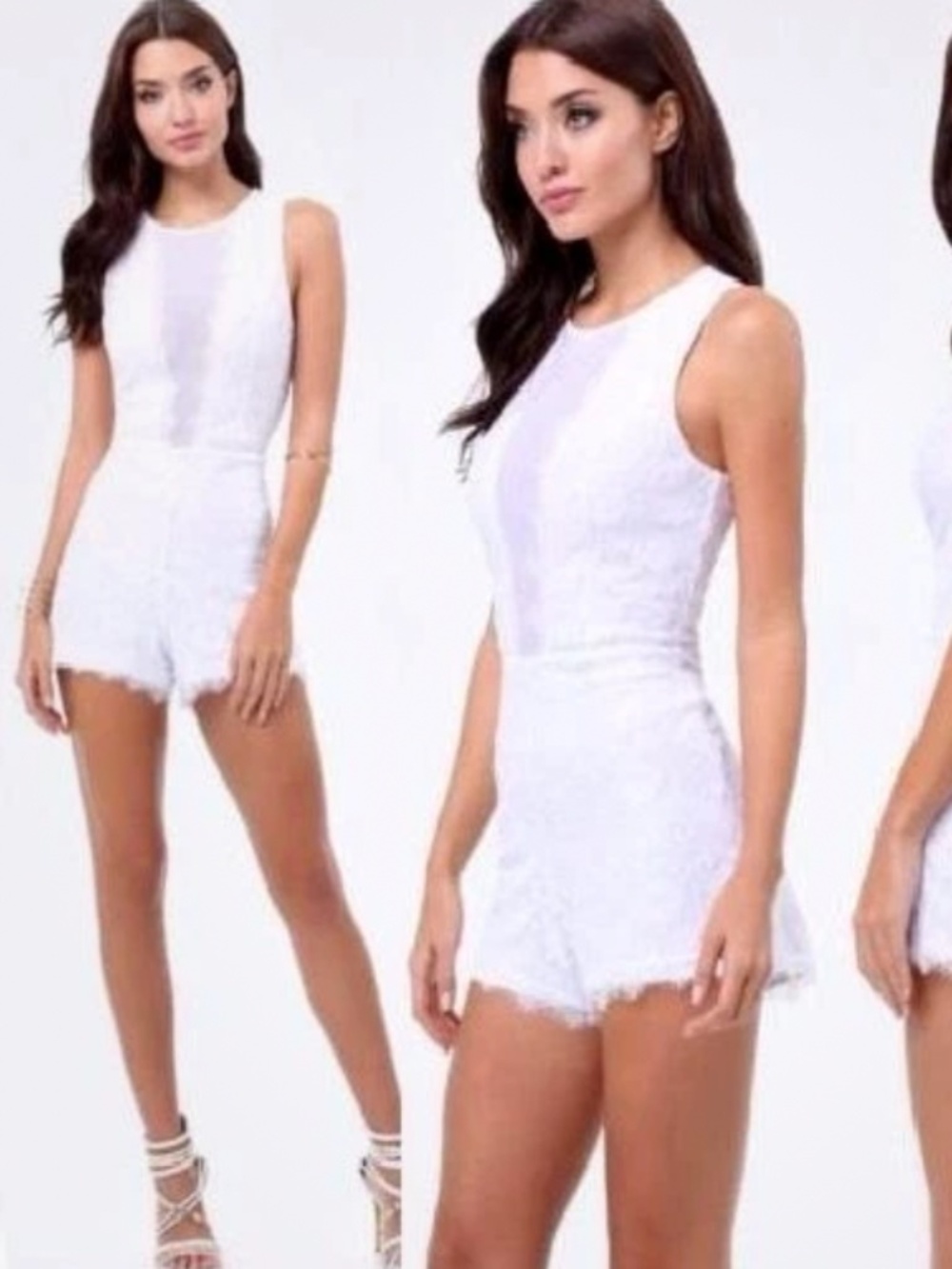 NWT bebe white lace mesh deep v neck Top dress jumpsuit romper